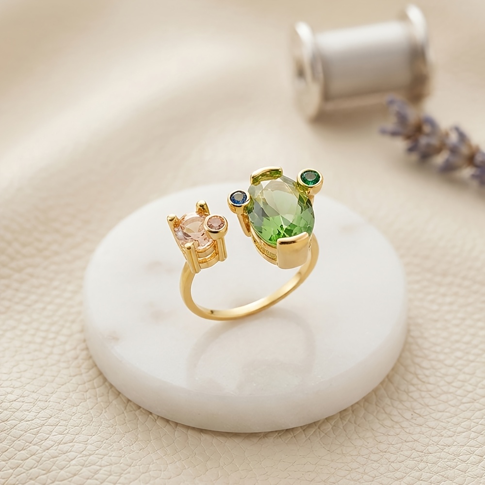 Luxury Multi-Color CZ Adjustable Open Band Ring for Women